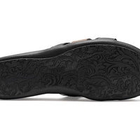 WOMENS NAOT LIV SLIP ON SANDAL | JET BLACK | LATTE COMBO