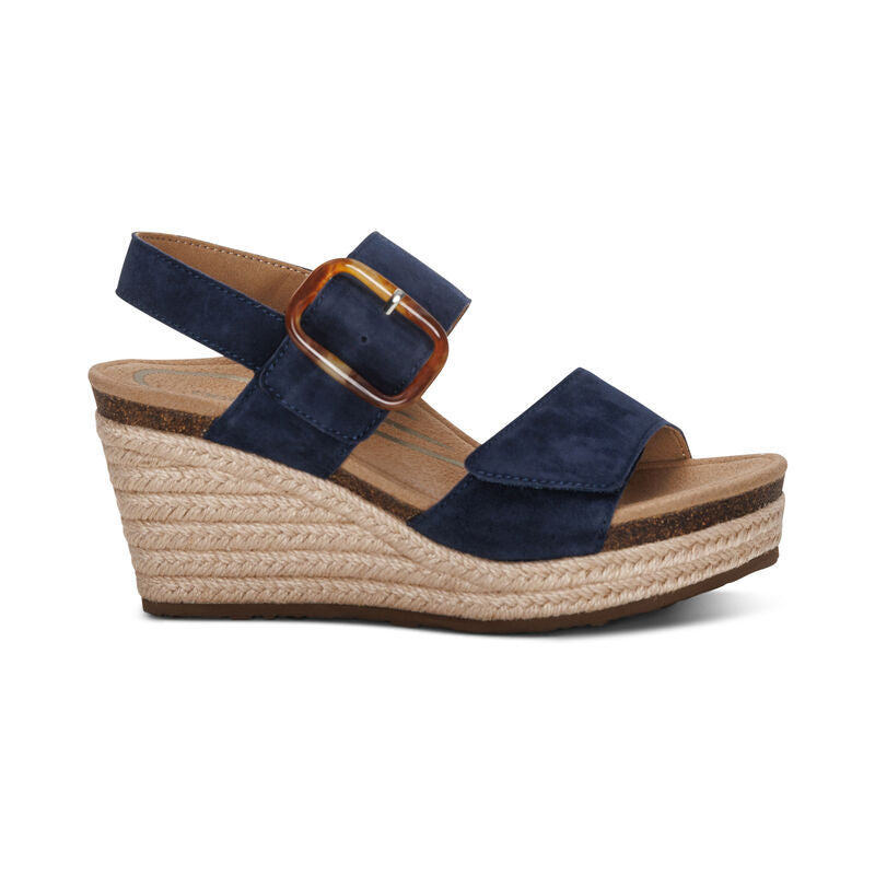 WOMEN'S AETREX ASHLEY ARCH SUPPORT WEDGE SANDAL NAVY – Randy's Shoes