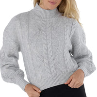 WOMEN'S TAVI HI LOW CABLE SWEATER | ASH