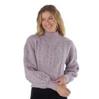 WOMEN'S TAVI HI LOW CABLE SWEATER | LAVENDER MIST