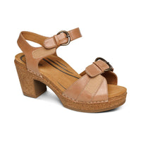 WOMEN'S AETREX TORY OPEN TOE HEEL | CAMEL