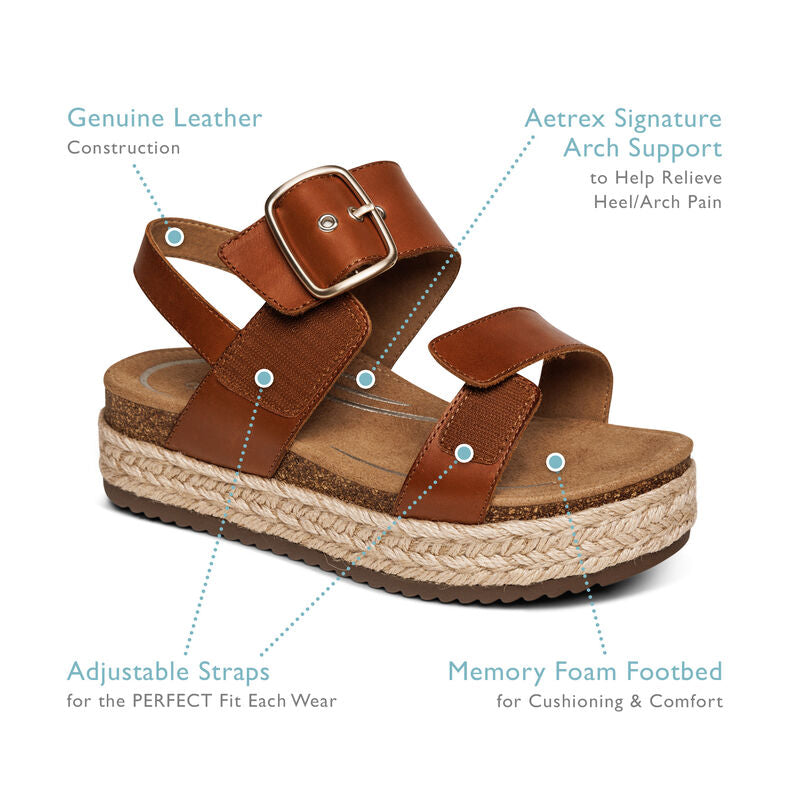 WOMEN'S AETREX VANIA ARCH SUPPORT PLATFORM SANDAL | COGNAC