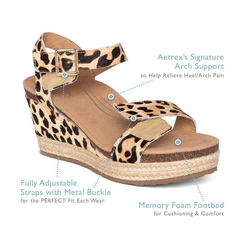 WOMEN'S AETREX SYDNEY QUARTER STRAP ESPADRILLE WEDGE | BLACK LEATHER