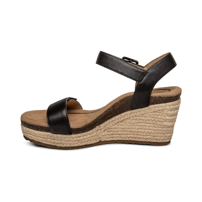WOMEN'S AETREX SYDNEY QUARTER STRAP ESPADRILLE WEDGE | BLACK LEATHER