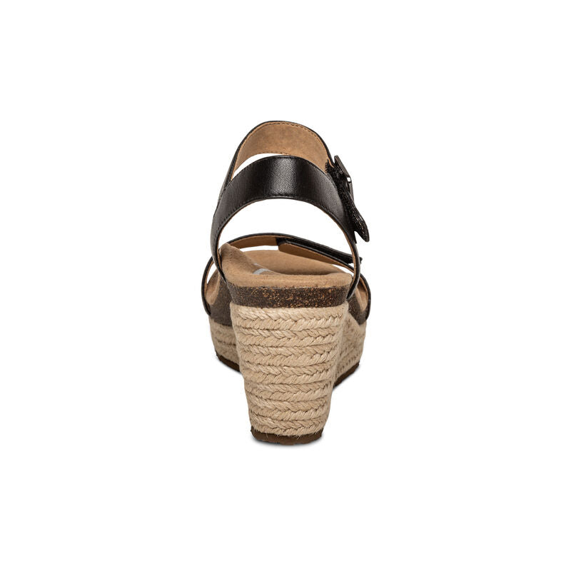 WOMEN'S AETREX SYDNEY QUARTER STRAP ESPADRILLE WEDGE | BLACK LEATHER