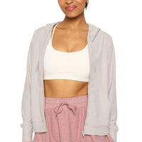 WOMEN'S FABLETICS CLOUD JERSEY FULL ZIP HOODIE | LIGHT SAND HEATHER