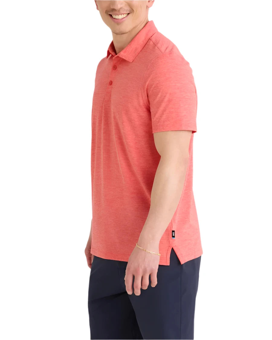 MEN'S SAXX DROPTEMP ALL DAY COOLING UPF PERFORMANCE POLO | CORAL RED HEATHER