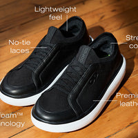 MEN'S OOFOS OOMG+ CLUB SLIP ON LEATHER SHOE | BLACK | WHITE