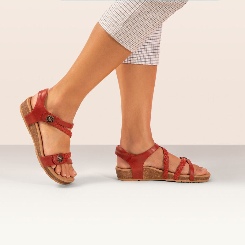 WOMEN'S AETREX JILLIAN BRAIDED QUARTER STRAP SANDAL | RED