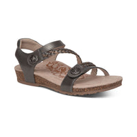 WOMEN'S AETREX JILLIAN BRAIDED QUARTER STRAP SANDAL | GUNMETAL