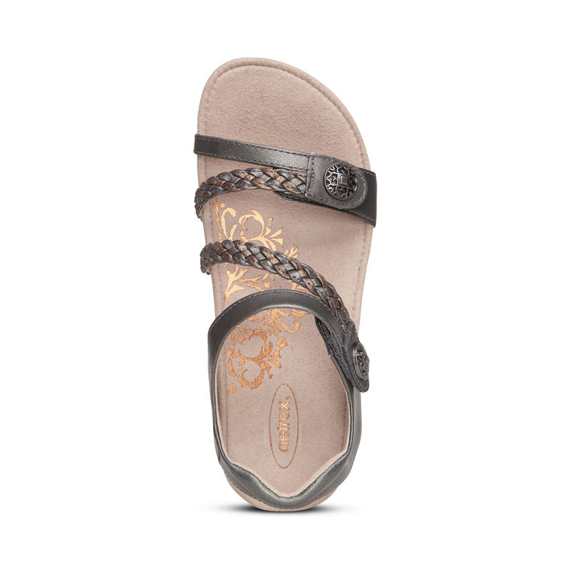 WOMEN'S AETREX JILLIAN BRAIDED QUARTER STRAP SANDAL | GUNMETAL