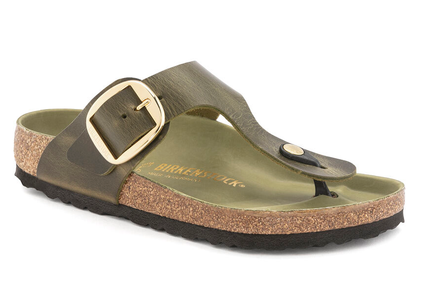 WOMEN S BIRKENSTOCK GIZEH BIG BUCKLE SANDAL OLIVE GREEN OILED LEATHE Randy s Shoes