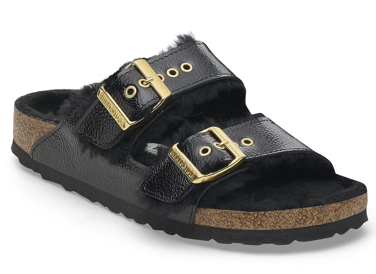 WOMEN'S BIRKENSTOCK ARIZONA SHEARLING EYELETS PATENT LEATHER