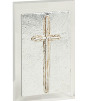 MUDPIE SILVER CROSS PAINTED ACRYLIC PLAQUE