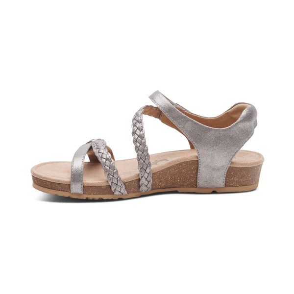 WOMEN'S AETREX JILLIAN BRAIDED QUARTER STRAP SANDAL | BRUSHED SILVER