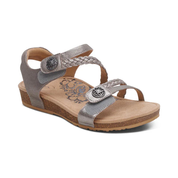 WOMEN'S AETREX JILLIAN BRAIDED QUARTER STRAP SANDAL | BRUSHED SILVER