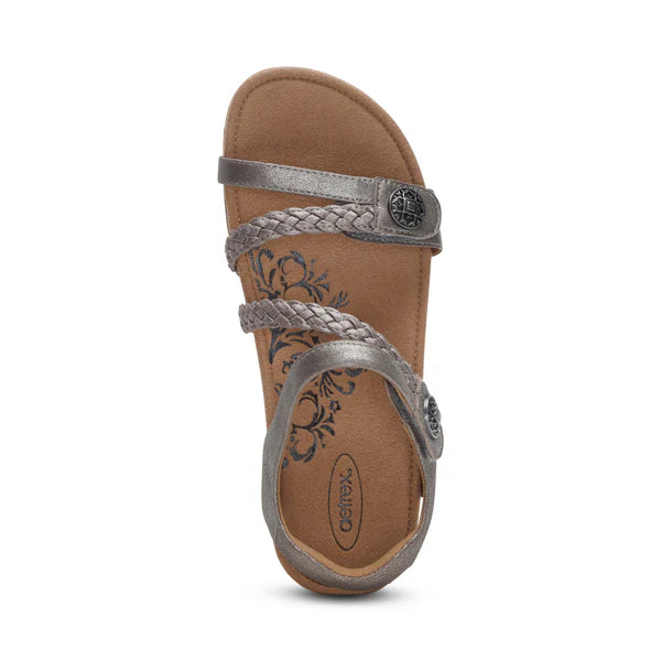 WOMEN'S AETREX JILLIAN BRAIDED QUARTER STRAP SANDAL | BRUSHED SILVER