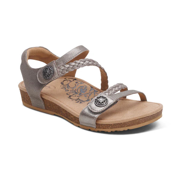 WOMEN'S AETREX JILLIAN BRAIDED QUARTER STRAP SANDAL | BRUSHED SILVER