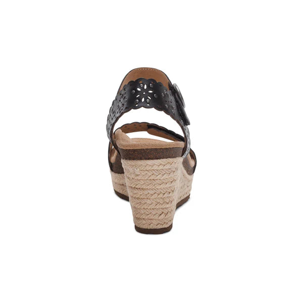 WOMEN'S AETREX SYDNEY QUARTER STRAP ESPADRILLE WEDGE | BLACK CUTOUT