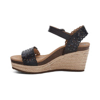 WOMEN'S AETREX SYDNEY QUARTER STRAP ESPADRILLE WEDGE | BLACK CUTOUT