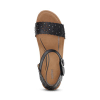 WOMEN'S AETREX SYDNEY QUARTER STRAP ESPADRILLE WEDGE | BLACK CUTOUT