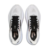 White running shoes with black laces and text on a white background