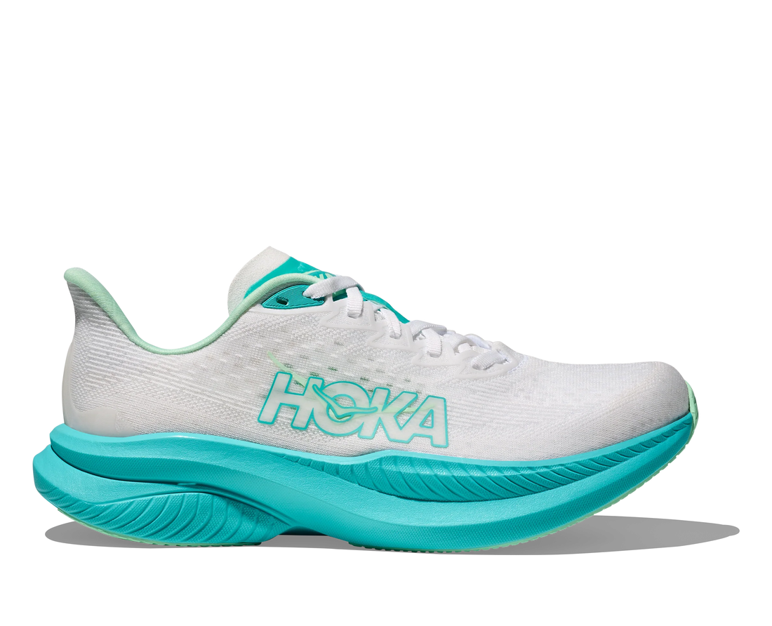 WOMEN'S HOKA MACH 6 | WHITE / CIELO BLUE
