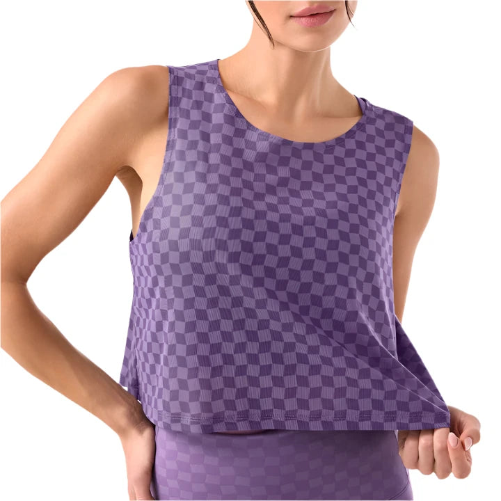 WOMEN'S TAVI FLATTER FLOW HI LO TANK | GRAPE ABSTRACT