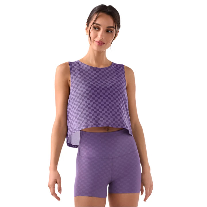 WOMEN'S TAVI FLATTER FLOW HI LO TANK | GRAPE ABSTRACT