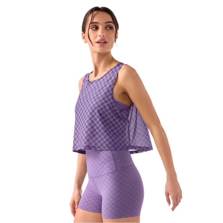 WOMEN'S TAVI FLATTER FLOW HI LO TANK | GRAPE ABSTRACT