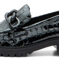 WOMEN'S ARA KIANA CHUNKY SOLE CHAIN LOAFER | BLACK CROCO PATENT