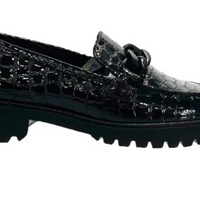 WOMEN'S ARA KIANA CHUNKY SOLE CHAIN LOAFER | BLACK CROCO PATENT