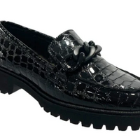 WOMEN'S ARA KIANA CHUNKY SOLE CHAIN LOAFER | BLACK CROCO PATENT