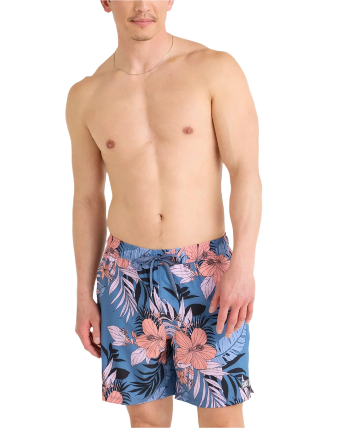MEN'S SAXX OH BOUY 2N1 STRETCH SWIM VOLLEY 7" WITH LINER | HIBISCUS JUNGLE / BLUE