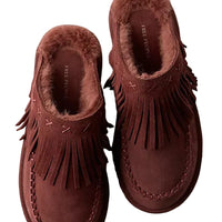 WOMEN'S FREE PEOPLE FALLON FRINGE MULE | MAHOGANY AMBER SUEDE