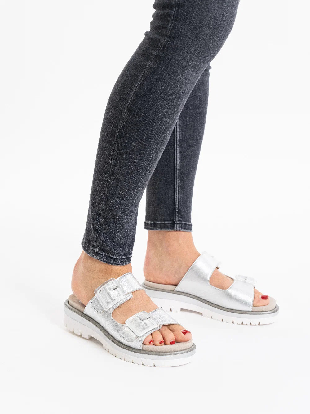 WOMEN'S ARA MARBELLA SLIDE SANDAL | SILVER