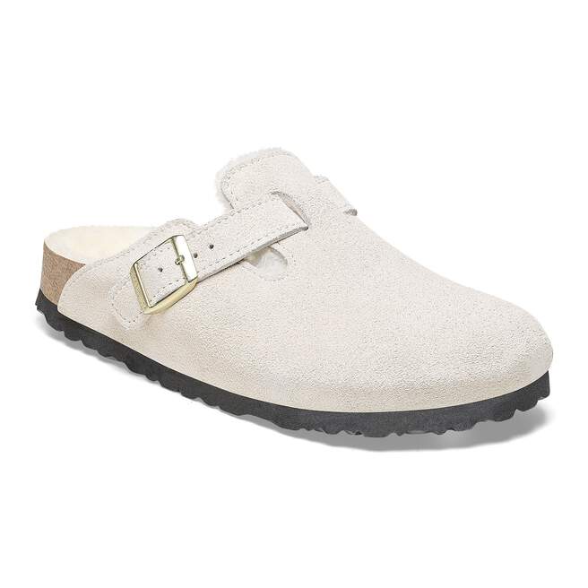 WOMEN'S BIRKENSTOCK BOSTON SHEARLING SUEDE LEATHER | ANTIQUE WHITE