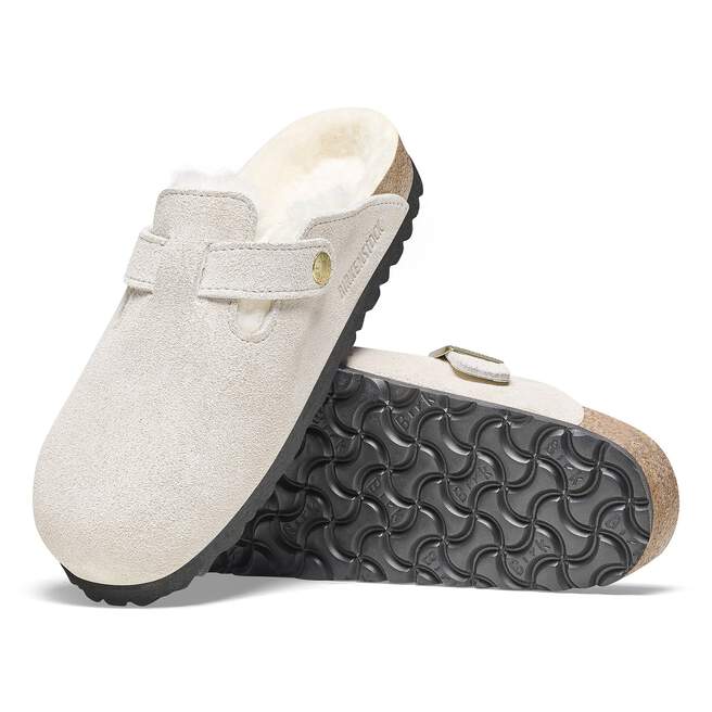 WOMEN'S BIRKENSTOCK BOSTON SHEARLING SUEDE LEATHER | ANTIQUE WHITE