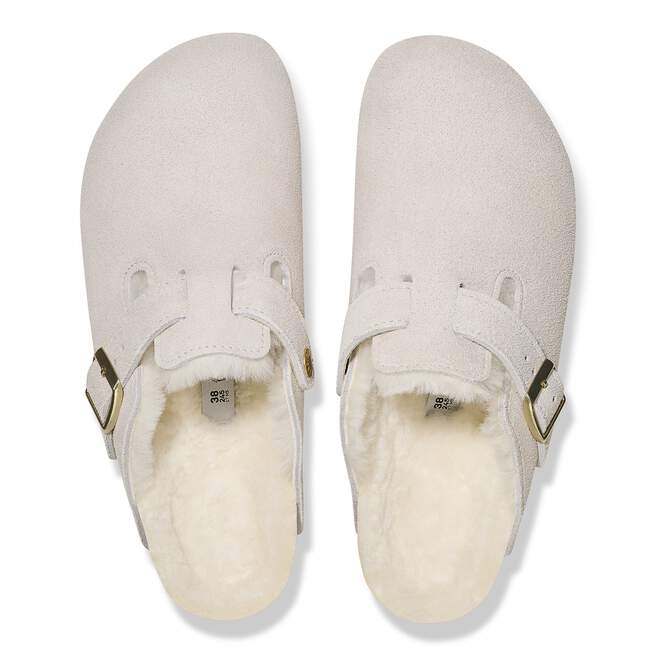 WOMEN'S BIRKENSTOCK BOSTON SHEARLING SUEDE LEATHER | ANTIQUE WHITE