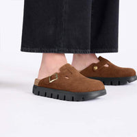 WOMEN'S PAPILLIO BOSTON CHUNKY SUEDE LEATHER | DARK TEA | BLACK