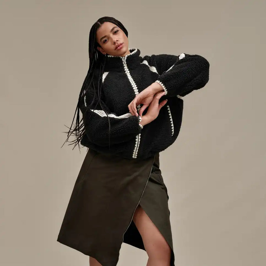 WOMEN'S UGG NIKIA CROCHET UGGFLUFF JACKET | BLACK