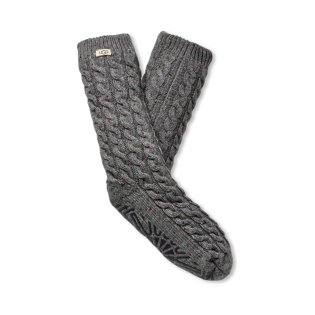 WOMEN'S UGG ELOWYN CABLE KNIT FLEECE LINED SOCKS | CHARCOAL HEATHER CONFETTI