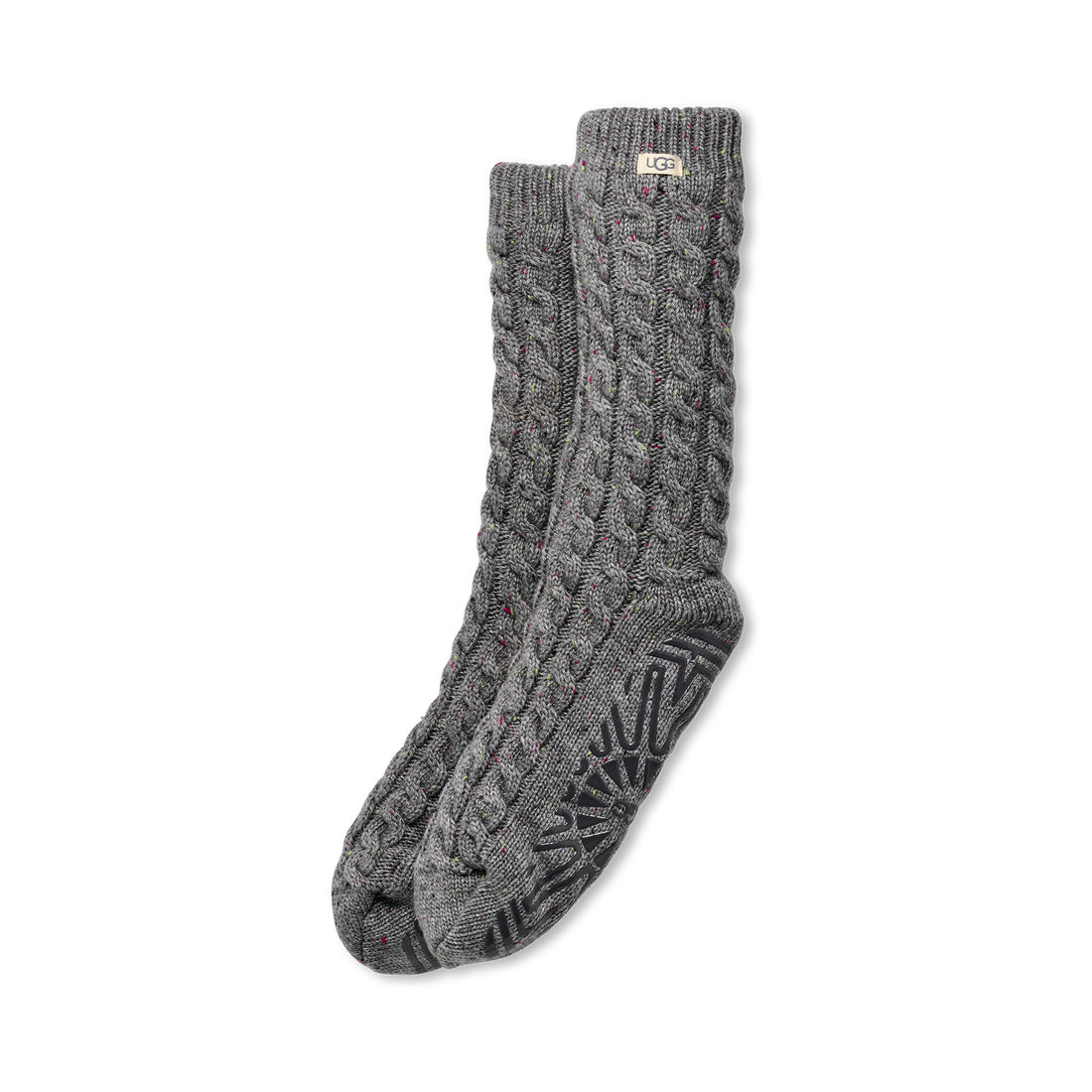 WOMEN'S UGG ELOWYN CABLE KNIT FLEECE LINED SOCKS | CHARCOAL HEATHER CONFETTI