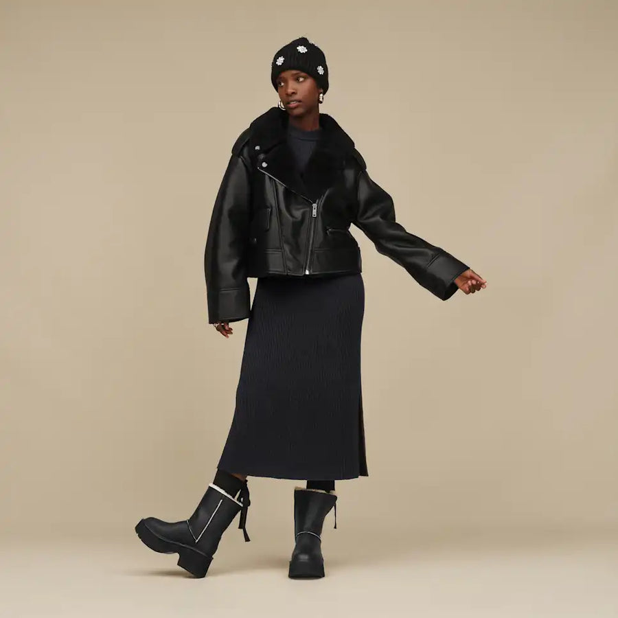 WOMEN'S UGG FINNIAN LUXE FLUFF MOTO JACKET | BLACK