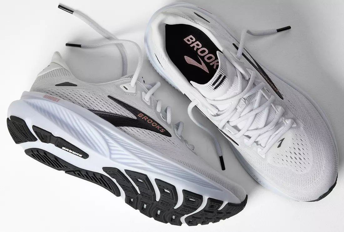 WOMEN'S BROOKS GHOST 18 | WHITE / BLACK / ROSE GOLD