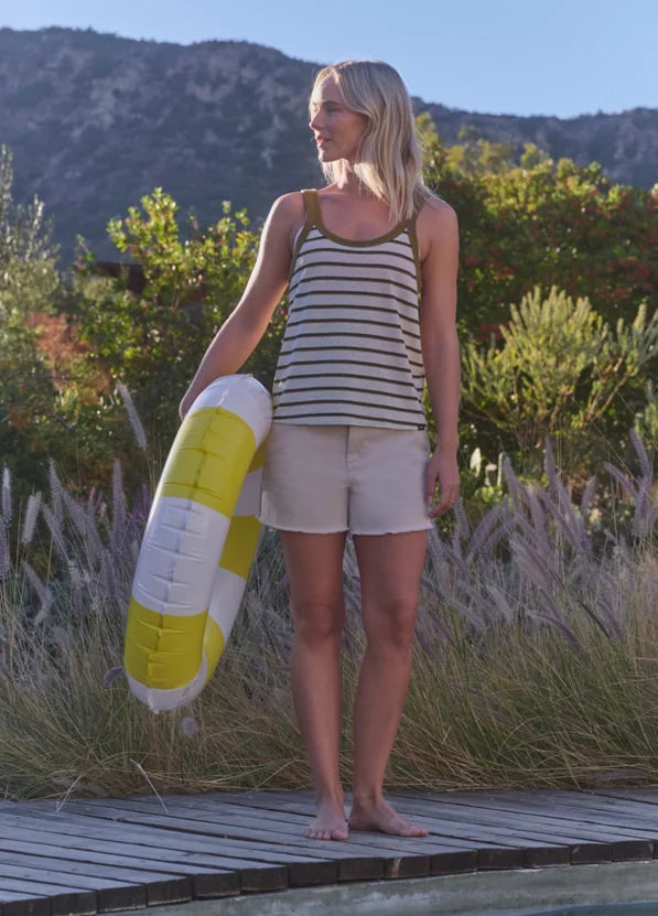 WOMEN'S PRANA COZY UP TANK | RETRO OLIVE STRIPE