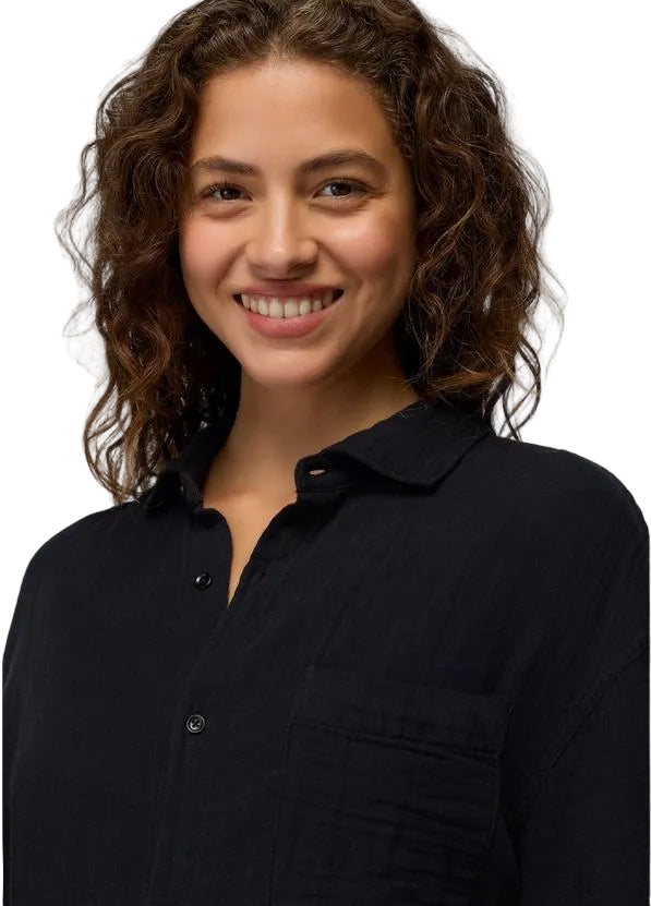 WOMEN'S PRANA HIDEAWAYS BUTTON DOWN TOP | BLACK