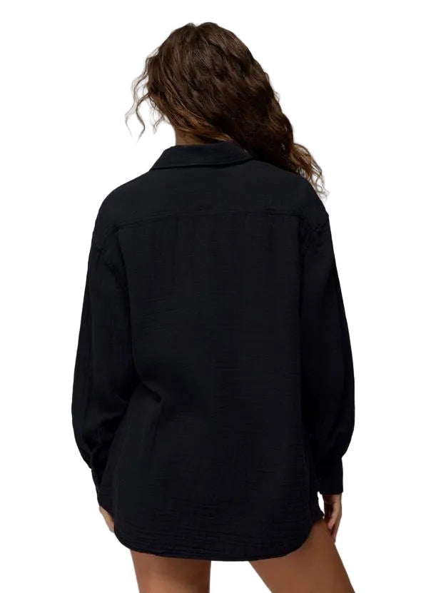 WOMEN'S PRANA HIDEAWAYS BUTTON DOWN TOP | BLACK