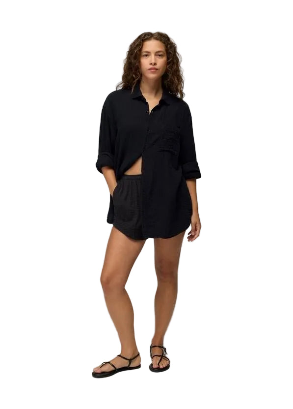 WOMEN'S PRANA HIDEAWAYS BUTTON DOWN TOP | BLACK