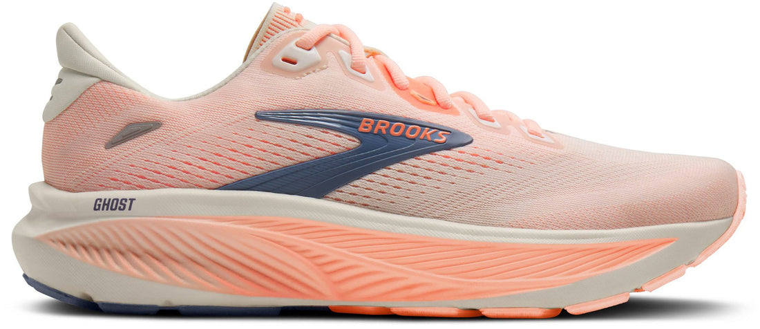 WOMEN'S BROOKS GHOST 18 | STAR WHITE / CYBER PEACH / GREY